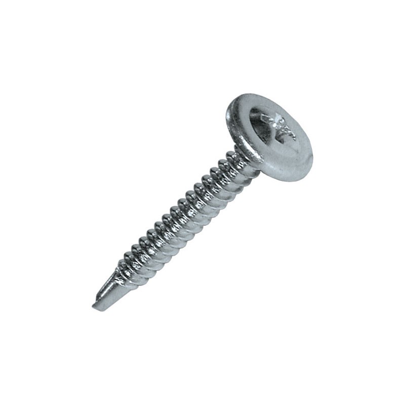 bright zinc-plated steel, self-drilling screw, wide round headround